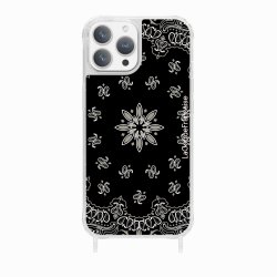 Coque iPhone 13 Pro Max avec anneau glossy transparente Bandana noir Design La Coque Francaise.