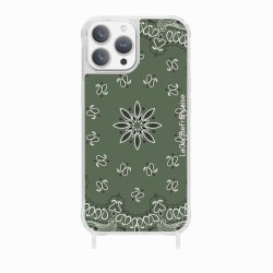 Coque iPhone 13 Pro Max avec anneau glossy transparente Bandana kaki Design La Coque Francaise.
