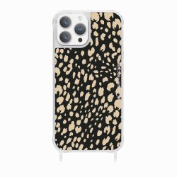 Coque iPhone 13 Pro Max avec anneau glossy transparente Léopard noir et beige Design La Coque Francaise.