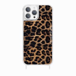 Coque iPhone 13 Pro Max avec anneau glossy transparente Léopard noir et brun Design La Coque Francaise.
