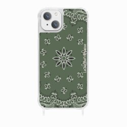Coque iPhone 13 avec anneau glossy transparente Bandana kaki Design La Coque Francaise.