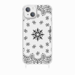 Coque iPhone 13 avec anneau glossy transparente Bandana blanc Design La Coque Francaise.
