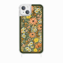 Coque iPhone 13 avec anneau glossy transparente Foulard fleurs oranges Design La Coque Francaise.