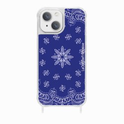Coque iPhone 13 Mini avec anneau glossy transparente Bandana bleu Design La Coque Francaise.