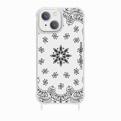 Coque iPhone 13 Mini avec anneau glossy transparente Bandana blanc Design La Coque Francaise.