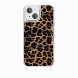 Coque iPhone 13 Mini avec anneau glossy transparente Léopard noir et brun Design La Coque Francaise.