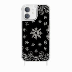 Coque iPhone 12 Mini avec anneau glossy transparente Bandana noir Design La Coque Francaise.