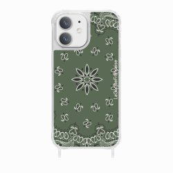 Coque iPhone 12 Mini avec anneau glossy transparente Bandana kaki Design La Coque Francaise.