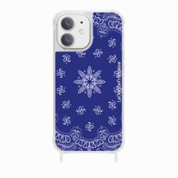 Coque iPhone 12 Mini avec anneau glossy transparente Bandana bleu Design La Coque Francaise.