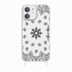 Coque iPhone 12 Mini avec anneau glossy transparente Bandana blanc Design La Coque Francaise.