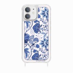 Coque iPhone 12 Mini avec anneau glossy transparente Foulard fleurs bleues Design La Coque Francaise.