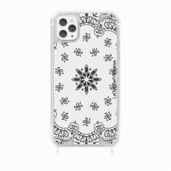 Coque iPhone 11 PRO MAX avec anneau glossy transparente Bandana blanc Design La Coque Francaise.