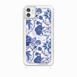 Coque iPhone 11 avec anneau glossy transparente Foulard fleurs bleues Design La Coque Francaise.