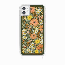 Coque iPhone 11 avec anneau glossy transparente Foulard fleurs oranges Design La Coque Francaise.