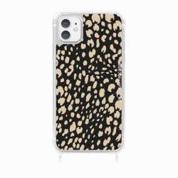 Coque iPhone 11 avec anneau glossy transparente Léopard noir et beige Design La Coque Francaise.
