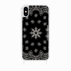 Coque iPhone X/XS avec anneau glossy transparente Bandana noir Design La Coque Francaise.