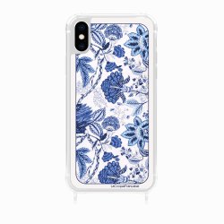 Coque iPhone X/XS avec anneau glossy transparente Foulard fleurs bleues Design La Coque Francaise.
