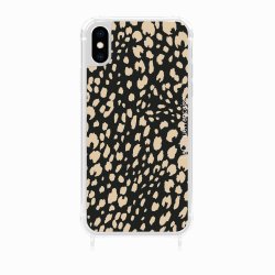 Coque iPhone X/XS avec anneau glossy transparente Léopard noir et beige Design La Coque Francaise.