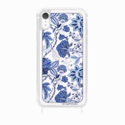 Coque iPhone XR avec anneau glossy transparente Foulard fleurs bleues Design La Coque Francaise.