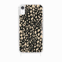 Coque iPhone XR avec anneau glossy transparente Léopard noir et beige Design La Coque Francaise.