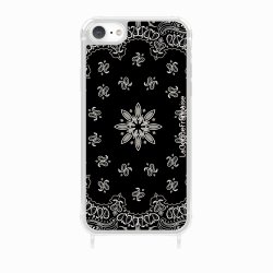 Coque iPhone 7/8/SE 2020/SE 2022 avec anneau glossy transparente Bandana noir Design La Coque Francaise.