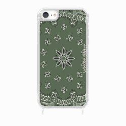 Coque iPhone 7/8/SE 2020/SE 2022 avec anneau glossy transparente Bandana kaki Design La Coque Francaise.