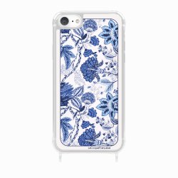 Coque iPhone 7/8/SE 2020/SE 2022 avec anneau glossy transparente Foulard fleurs bleues Design La Coque Francaise.