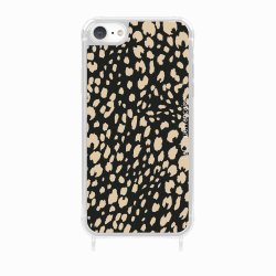 Coque iPhone 7/8/SE 2020/SE 2022 avec anneau glossy transparente Léopard noir et beige Design La Coque Francaise.