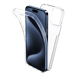Coque iPhone 15 Pro 360° intégrale Protection avant et arrière silicone transparente