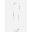 Chaîne bijou Joy 120 cm perles naturels de boulier blanches et dorés avec mousquetons dorés