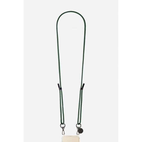 Lani&egrave;re cordon Na&eacute; en coton tress&eacute;e avec mousquetons noir metallis&eacute; coloris vert fonc&eacute;