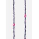 Chaîne bijou Lila motif cashmere violet avec perles en bois violettes et mousquetons dorés