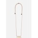 Lanière cordon Lilou en coton tressée avec embout en métal noir mat, coloris jacquard rose/beige 