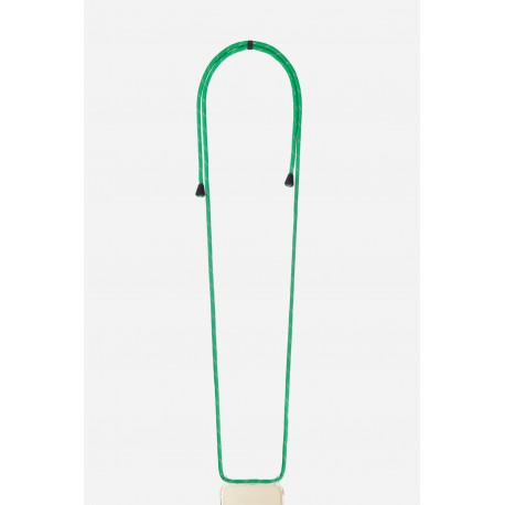 Lani&egrave;re cordon Lilou en coton tress&eacute;e avec embout en m&eacute;tal noir mat, coloris vert et gris