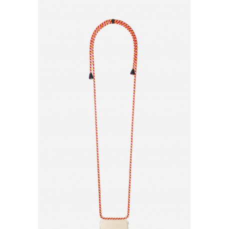 Lani&egrave;re cordon Lilou en coton tress&eacute;e avec embout en m&eacute;tal noir mat, coloris rouge, jaune et rose