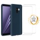 Coque Samsung Galaxy A8 2018 Silicone liquide Bleu Marine + 2 Vitres en Verre trempé Protection écran Antichocs