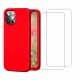 Coque iPhone 12/12 Pro Silicone liquide Rouge + 2 Vitres en Verre trempé Protection écran Antichocs