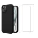 Coque iPhone 15 Silicone liquide Noire + 2 Vitres en Verre trempé Protection écran Antichocs