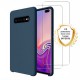 Coque Samsung Galaxy S10 Silicone liquide Bleu Marine + 2 Vitres en Verre trempé Protection écran Antichocs