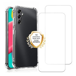 Coque Samsung Galaxy A14 Antichoc coins renforcés Silicone + 2 Vitres en verre trempé Protection écran