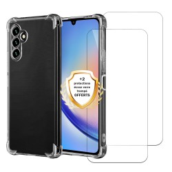 Coque Samsung Galaxy A34 Antichoc coins renforcés Silicone + 2 Vitres en verre trempé Protection écran