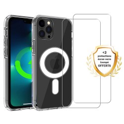Coque iPhone 13 Pro Max Transparente Compatible Magsafe + 2 Vitres Protection Ecran