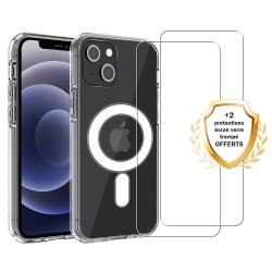 Coque iPhone 13 Mini Transparente Compatible Magsafe + 2 Vitres Protection Ecran