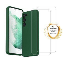 Coque Samsung Galaxy S23 Silicone liquide Vert Foret + 2 Vitres en Verre trempé Protection écran Antichocs