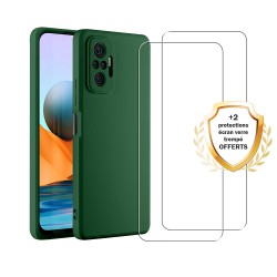 Coque Xiaomi Redmi Note 10 Pro Silicone liquide Vert Foret + 2 Vitres en Verre trempé Protection écran Antichocs