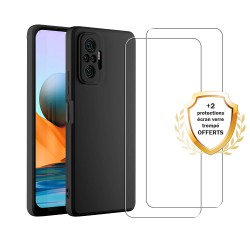 Coque Xiaomi Redmi Note 10 Pro Silicone liquide Noire + 2 Vitres en Verre trempé Protection écran Antichocs