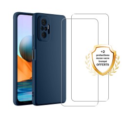 Coque Xiaomi Redmi Note 10 Pro Silicone liquide Bleue Marine + 2 Vitres en Verre trempé Protection écran Antichocs
