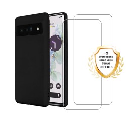 Coque Google Pixel 7 Silicone Liquide Noire + 2 Vitres en verre trempé Protection écran