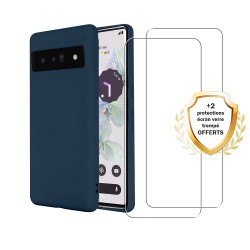 Coque Google Pixel 7 Silicone Liquide Bleue Marine + 2 Vitres en verre trempé Protection écran