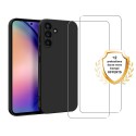 Coque Samsung Galaxy A54 Silicone liquide Noire + 2 Vitres en Verre trempé Protection écran Antichocs